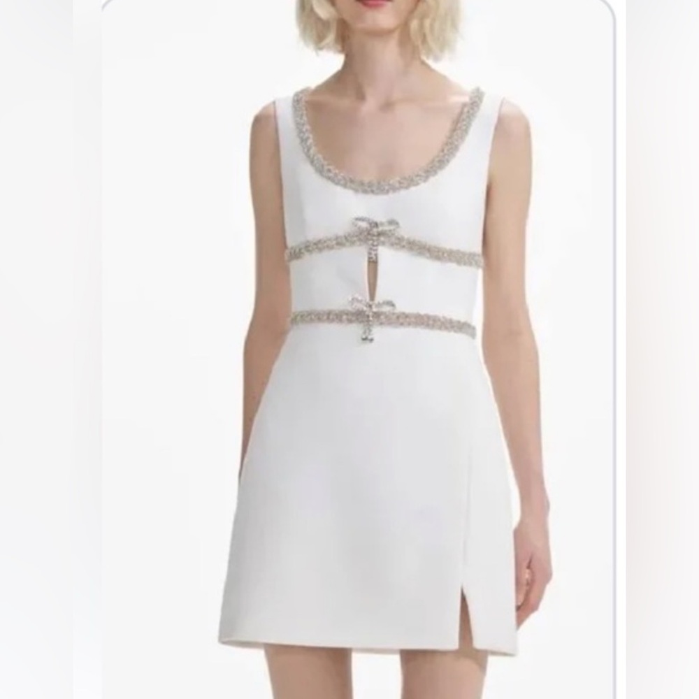 Self-Portrait White Midi Dress with Silver Accents - Picture 5 of 6